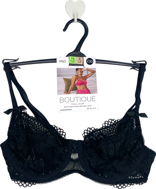 M&S Black Full Cup With Recycled Nylon Lace UK 34B