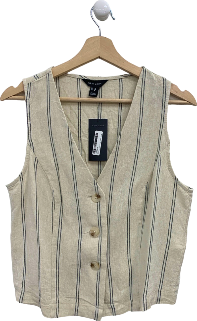 New Look Beige Stripe Linen Vest UK 10