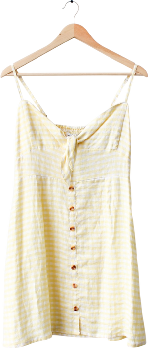 Faithful The Brand Yellow Gingham 100% Linen Rodeo Mini Dress Us10 UK 14