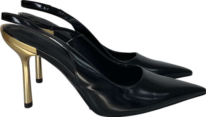 Charles & Keith Black Metallic-heel Pointed-toe Slingback Pumps UK 5 EU 38 👠