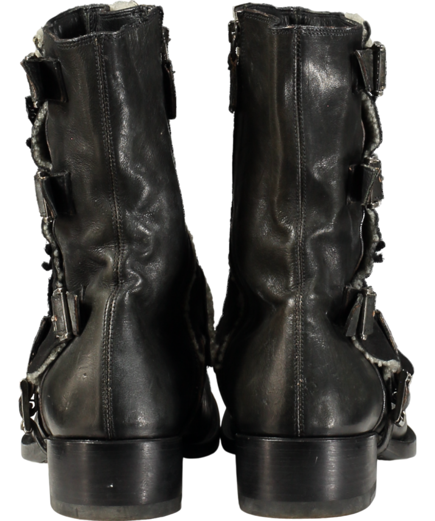 ERMANO SCERVINO Black Distressed Leather And Lace Biker Boots UK 6 EU 39 👠