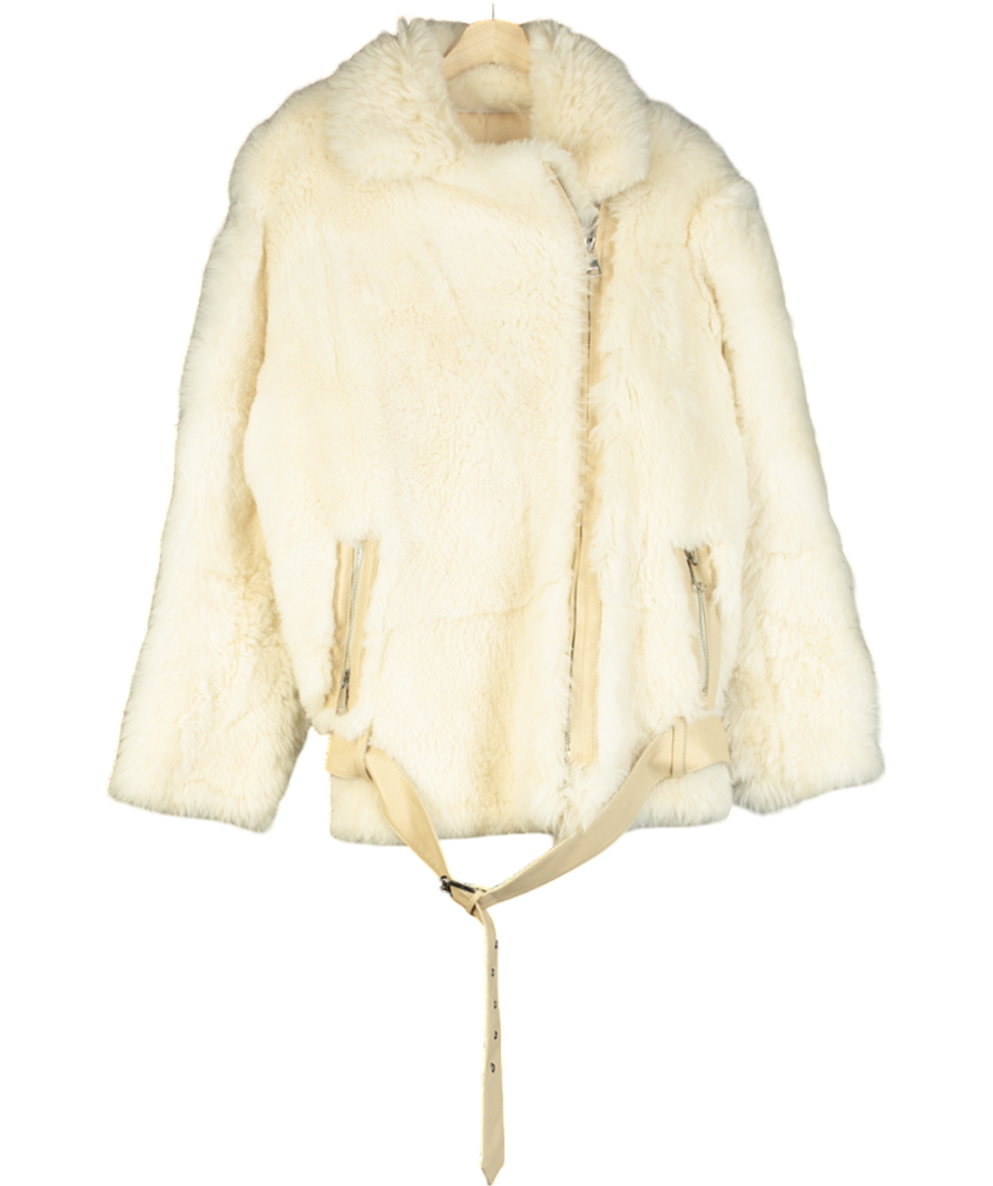 JANE & TASH Cream Double Face Leather Jacket With Fur Shearling UK XS