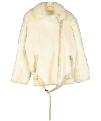 JANE & TASH Cream Double Face Leather Jacket With Fur Shearling UK XS