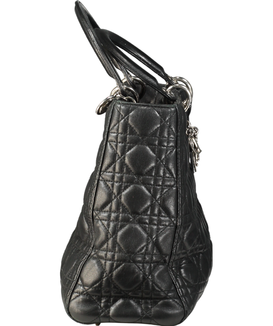 CHRISTIAN DIOR Black Lambskin Lady Dior Black Handbag  with Silver hardware