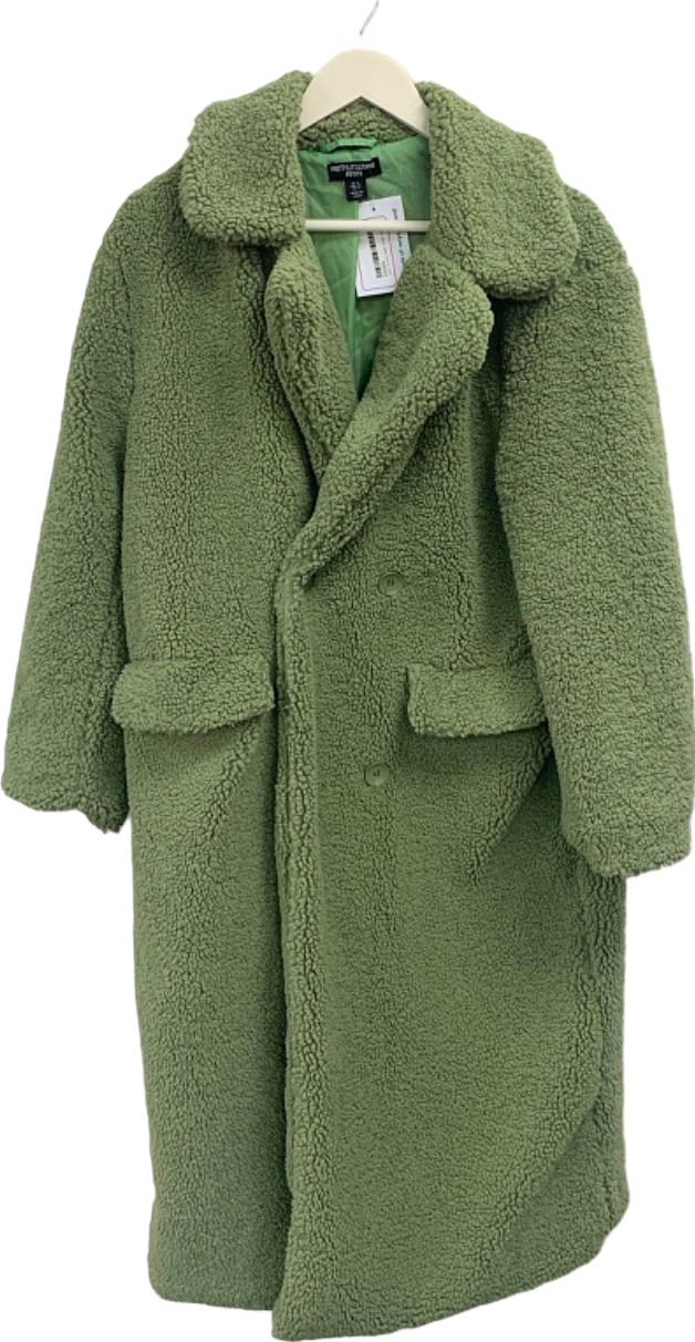 PrettyLittleThing Green Petite Teddy Coat UK 8