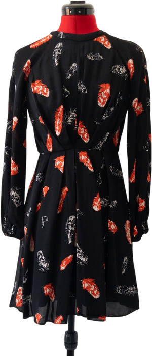 Whistles Black Jasmine Feather Print Dress UK 4
