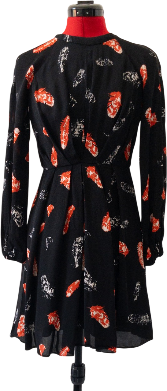 Whistles Black Jasmine Feather Print Dress UK 4