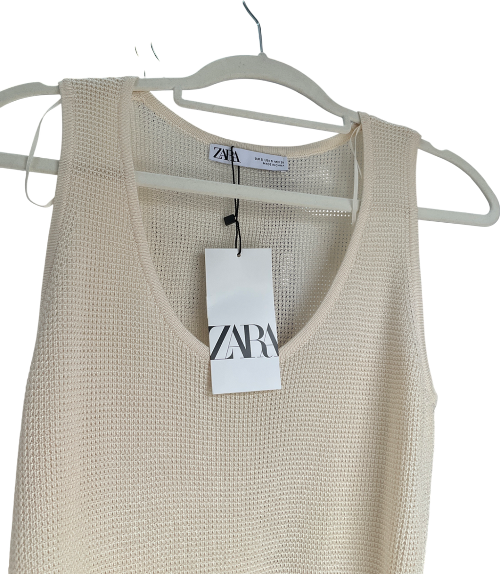 ZARA Beige Crochet Knitted Maxi Dress UK S