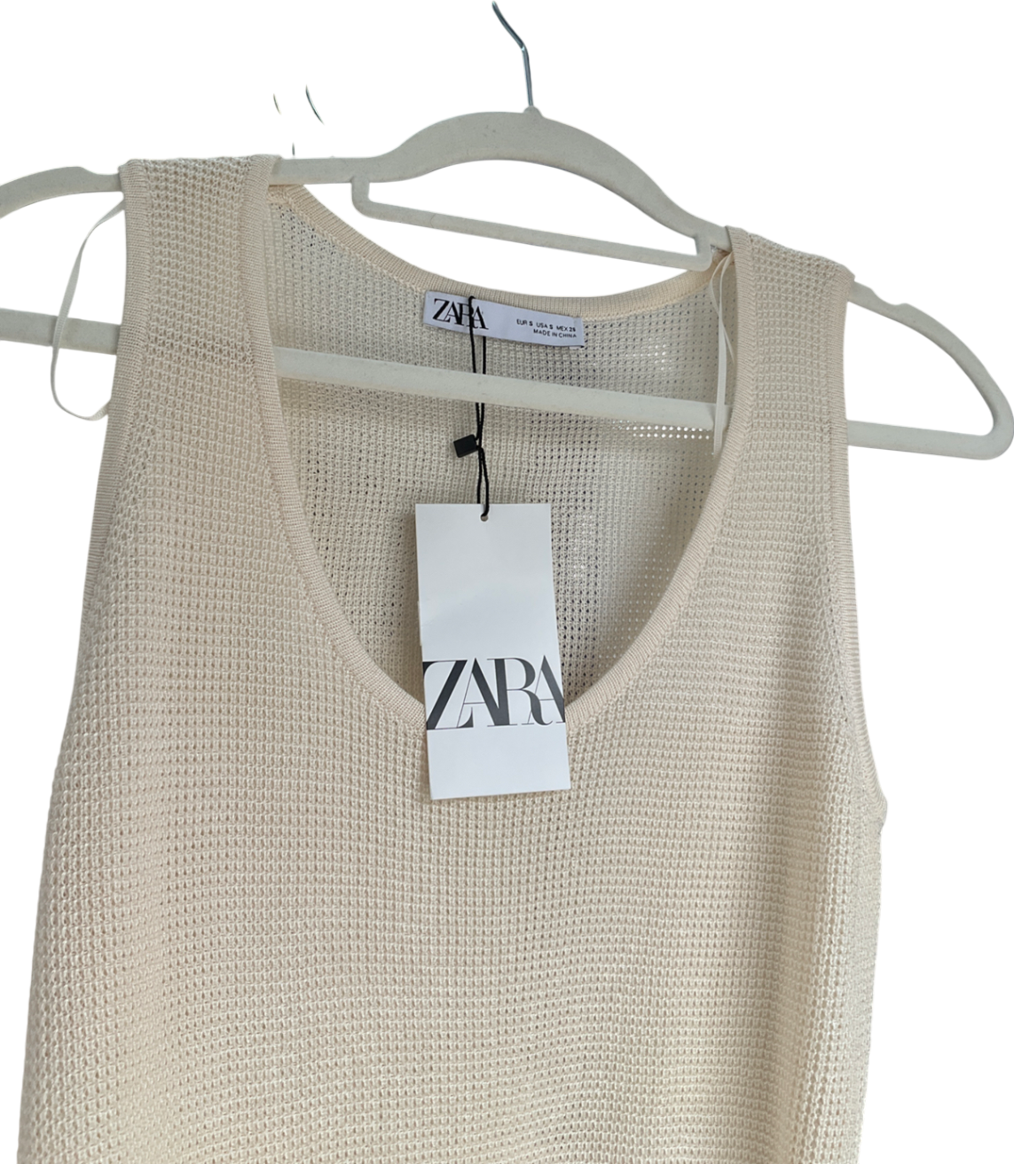 ZARA Beige Crochet Knitted Maxi Dress UK S