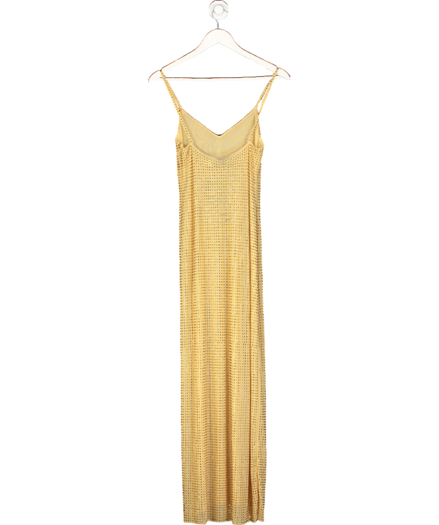 Self-Portrait Yellow Crystal Embellished Mesh Maxi Dress UK 8