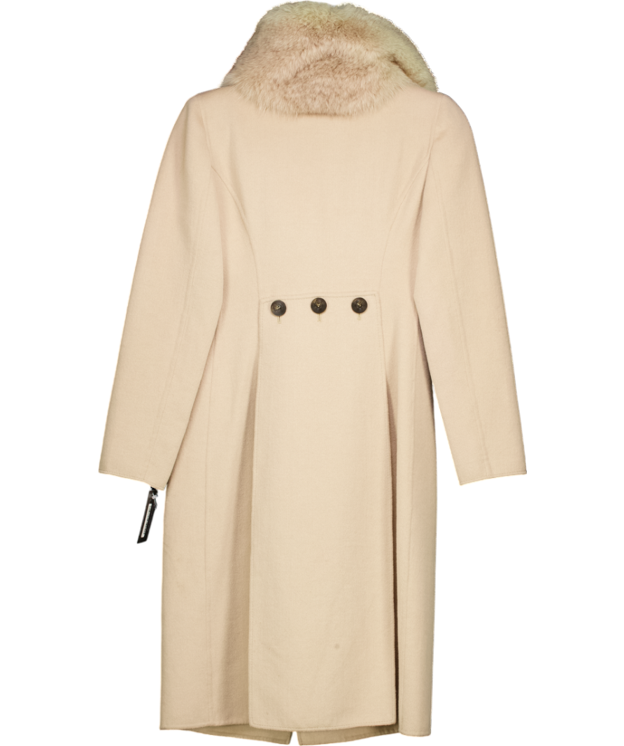 Valentino Cream Vintage Virgin Wool And Cashmere Blend Coat With Fur Collar UK 8