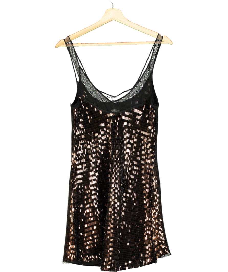 Free People Black Disco Fever Mini Slip Dress UK S