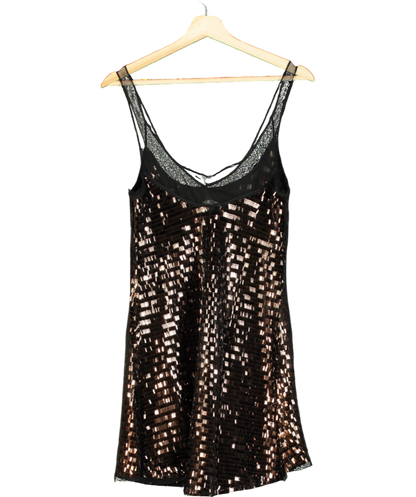 Free People Black Disco Fever Mini Slip Dress UK S