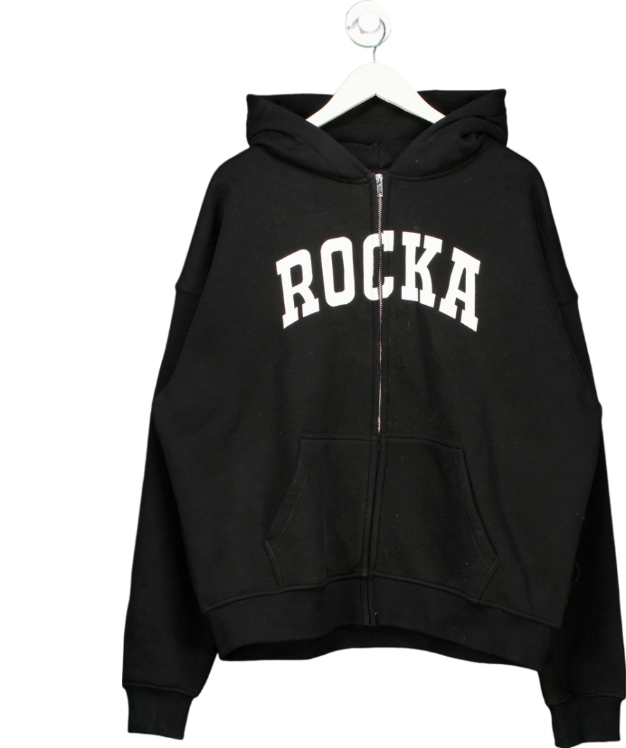 Ru & Rocka Black Varsity Oversized Zip Hoodie UK M