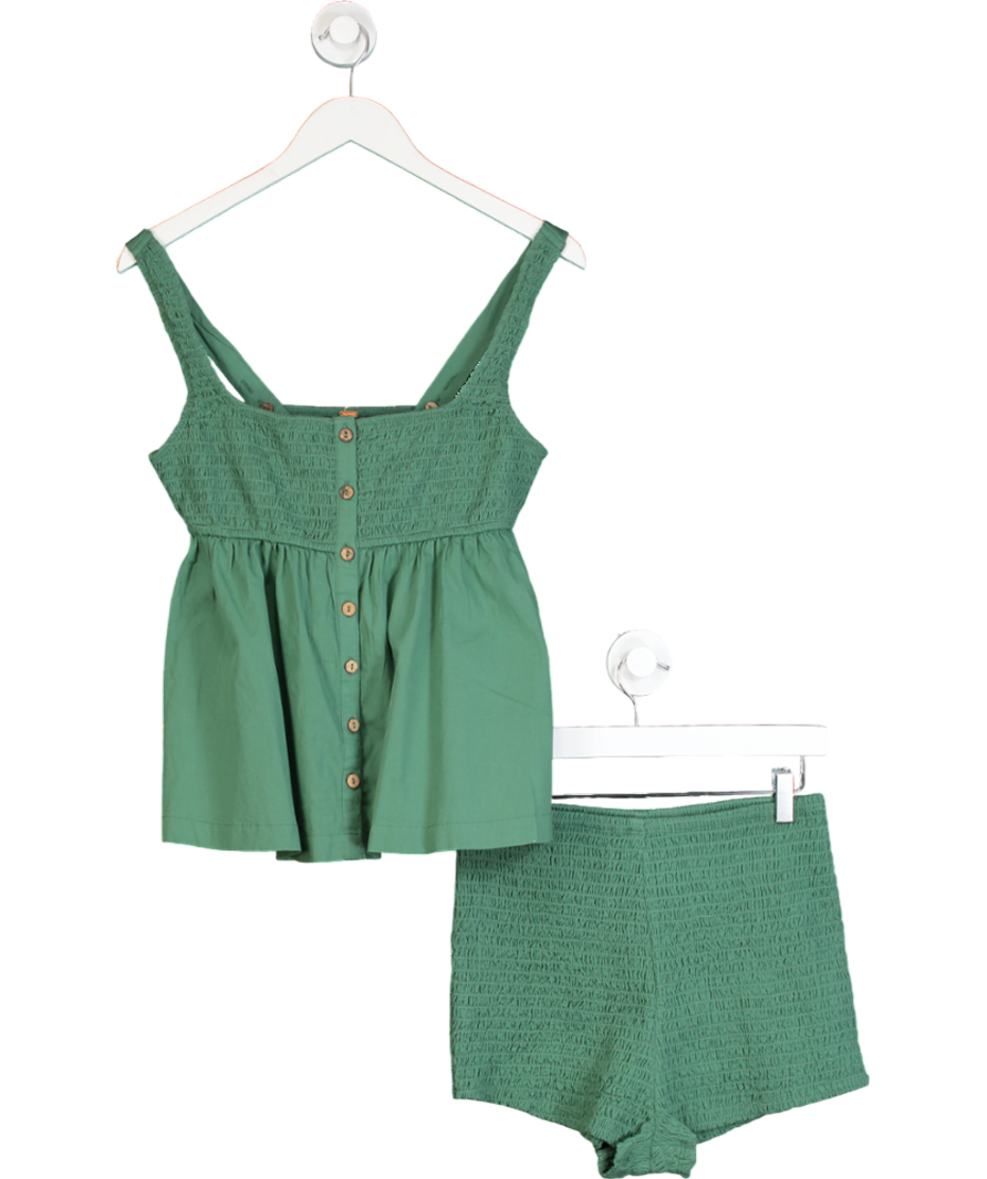 Free People Green Ruched Button Detail Co-ord Set UK S