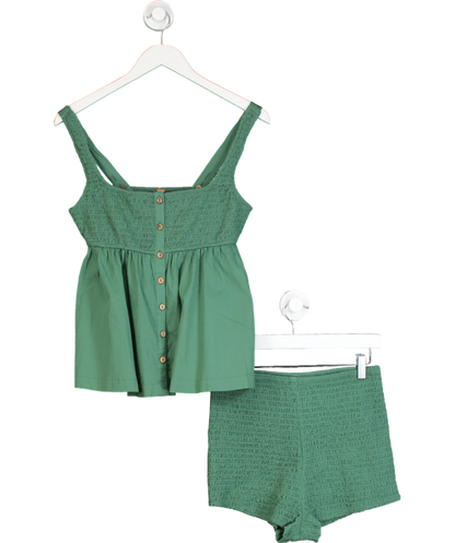 Free People Green Ruched Button Detail Co-ord Set UK S