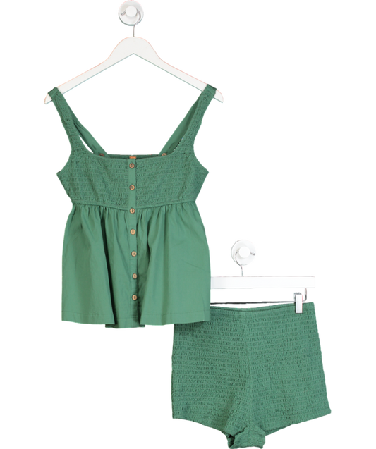 Free People Green Ruched Button Detail Co-ord Set UK S