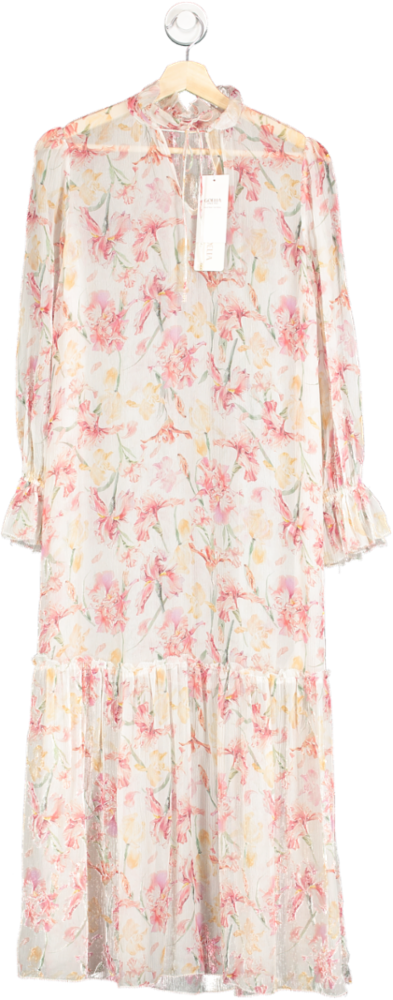 Goelia Cream Floral Print Silk Dress UK XS