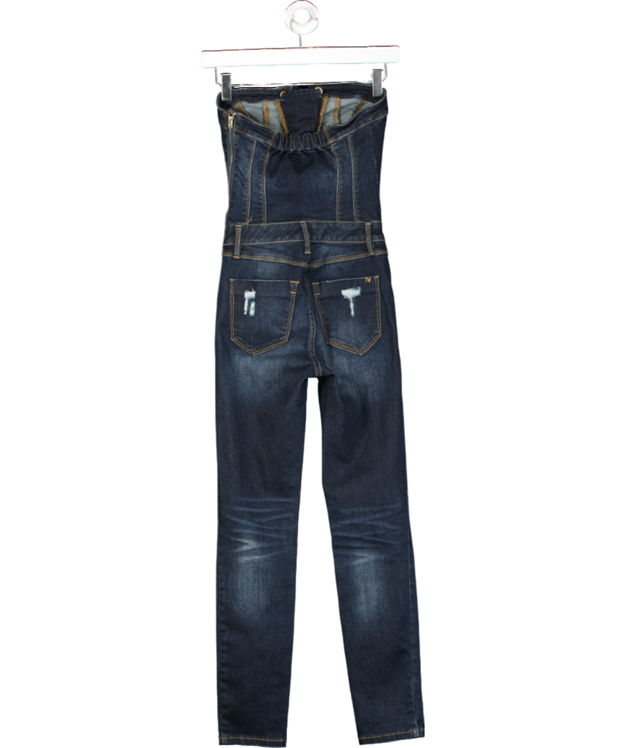 Bebe Blue Lace Up Denim Catsuit UK XXS