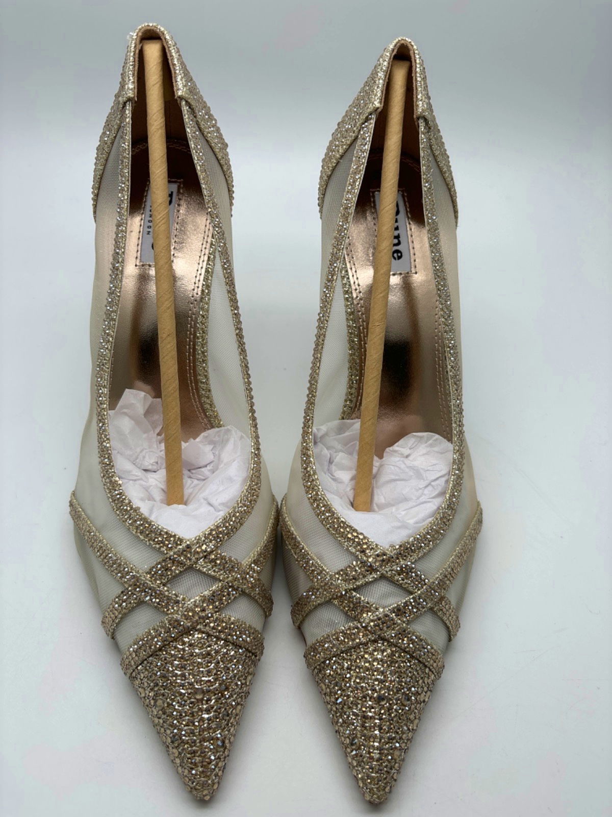 Dune London Gold Lurex Mesh Mix Court Shoes UK 8
