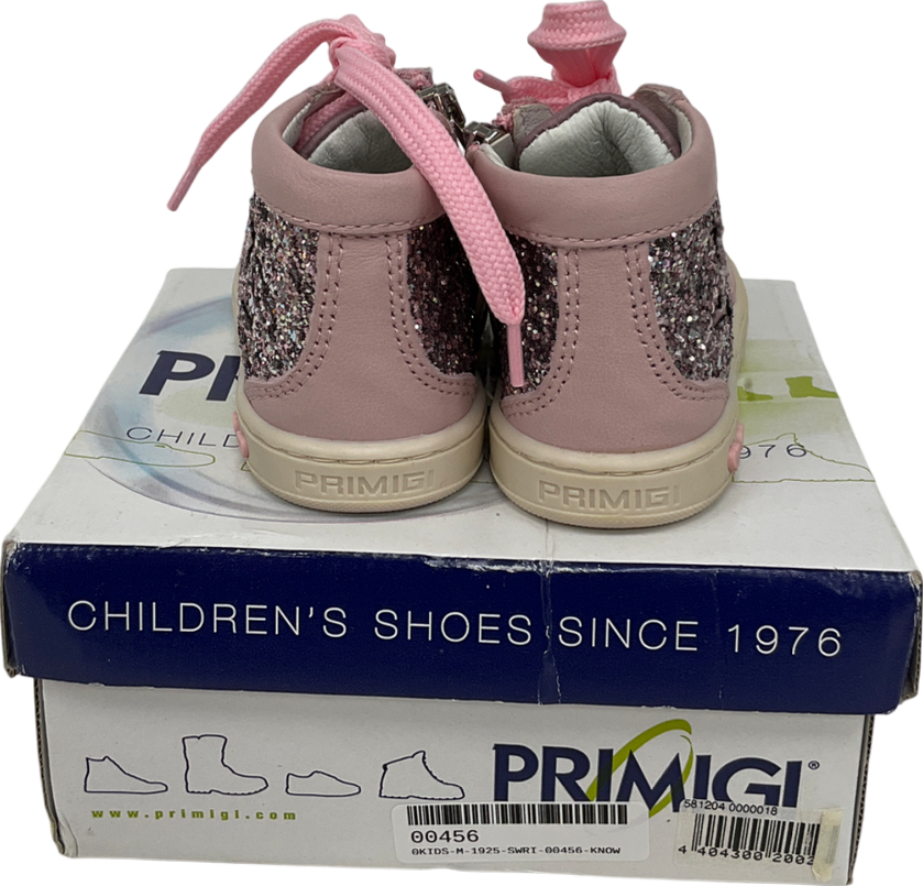 primigi Pink Soft Leather With Glitter Panel Lace With Side Zip Fastening UK 4 EU 20 👼