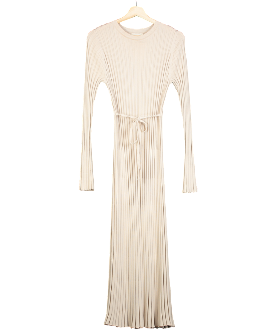 DISSH Beige Ada Long Sleeve Ribbed Maxi Dress UK S