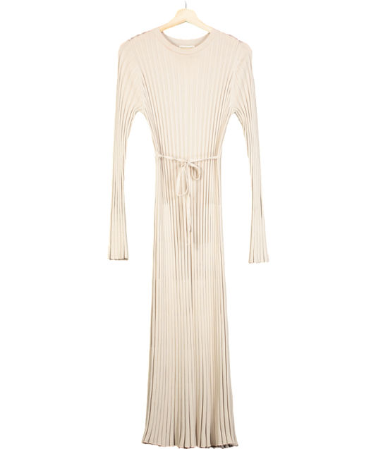 DISSH Beige Ada Long Sleeve Ribbed Maxi Dress UK S