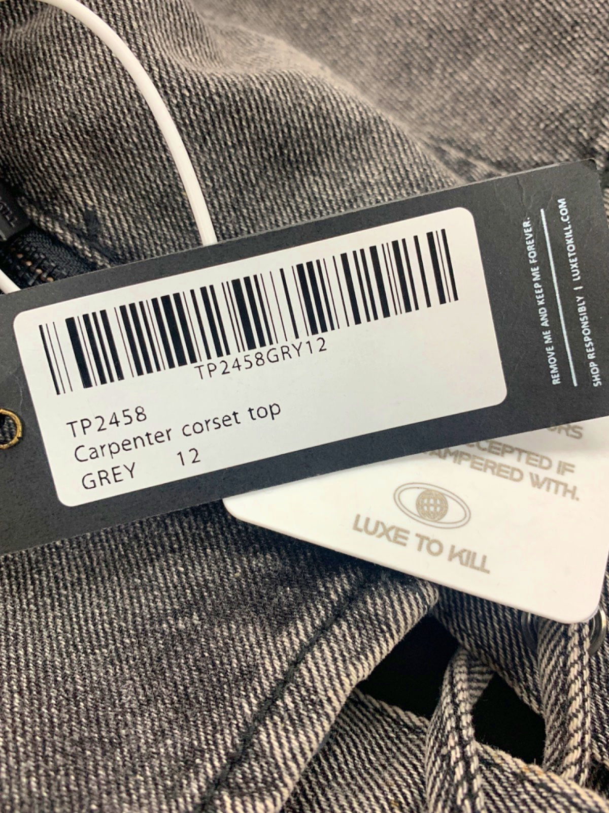 Luxe To Kill Grey Carpenter Corset Top UK 12