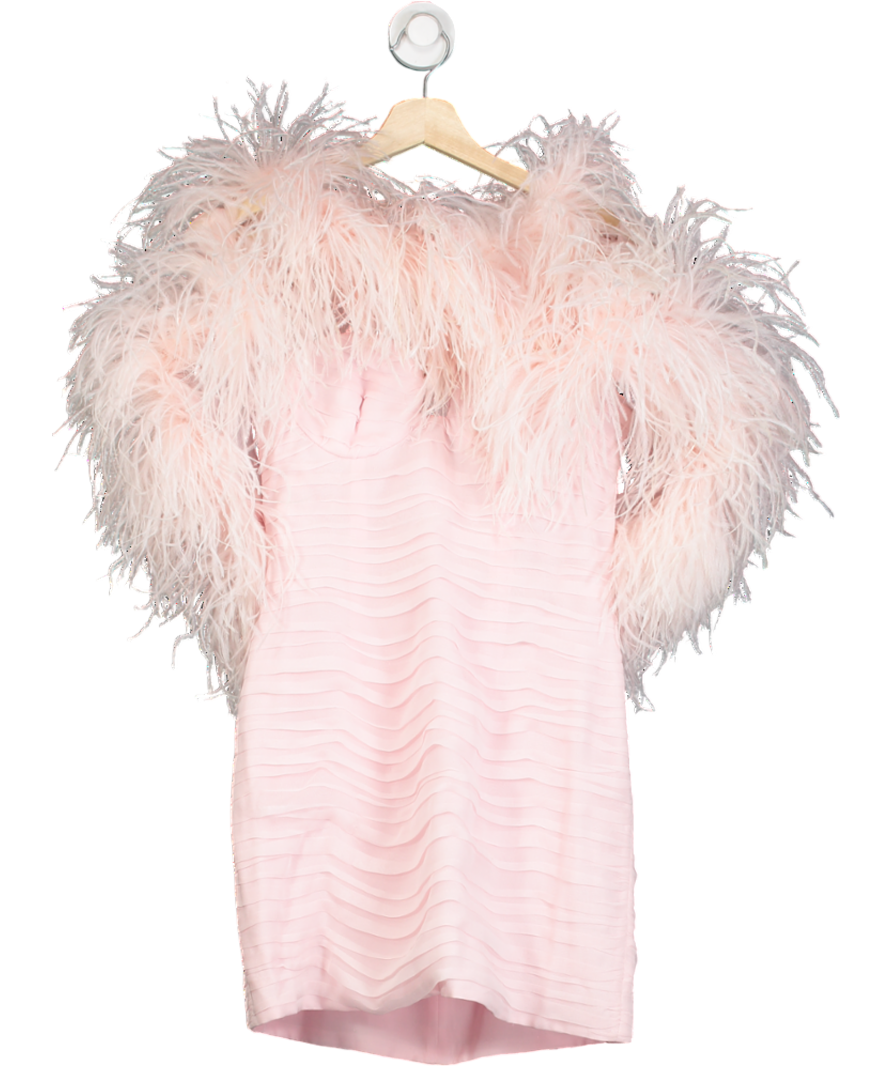 Magda Butrym Off-the-shoulder Feather-trimmed Ruched Silk Mini Dress In Pink UK 6