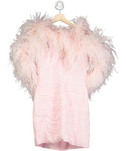 Magda Butrym Off-the-shoulder Feather-trimmed Ruched Silk Mini Dress In Pink UK 6