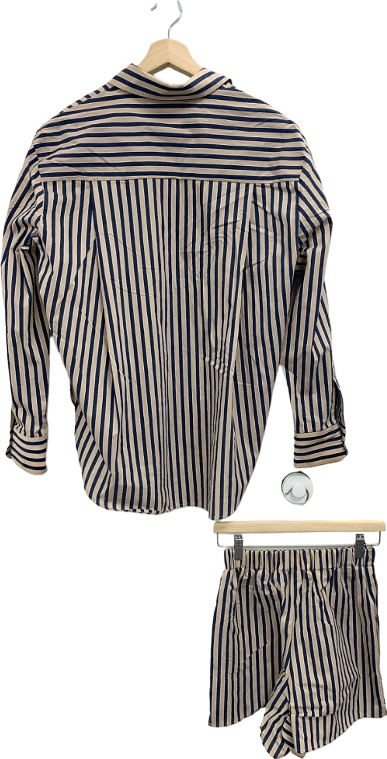 The Frankie Shop Navy Beige Striped Shirt and Shorts Set UK M