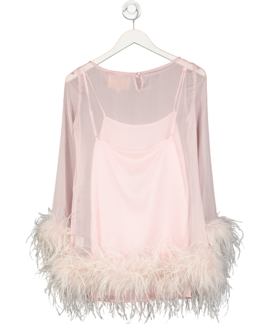 BubishLuxe Pink Harlow Sheer Feather Mini Dress UK XS