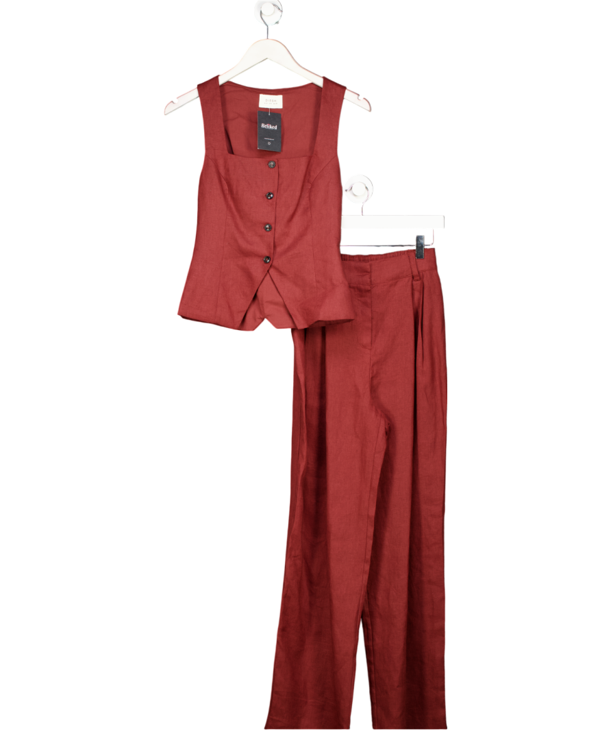 DISSH 2-piece Fran Sahara Red Linen Vest & Tailored Wide Leg Trouser Set UK 6