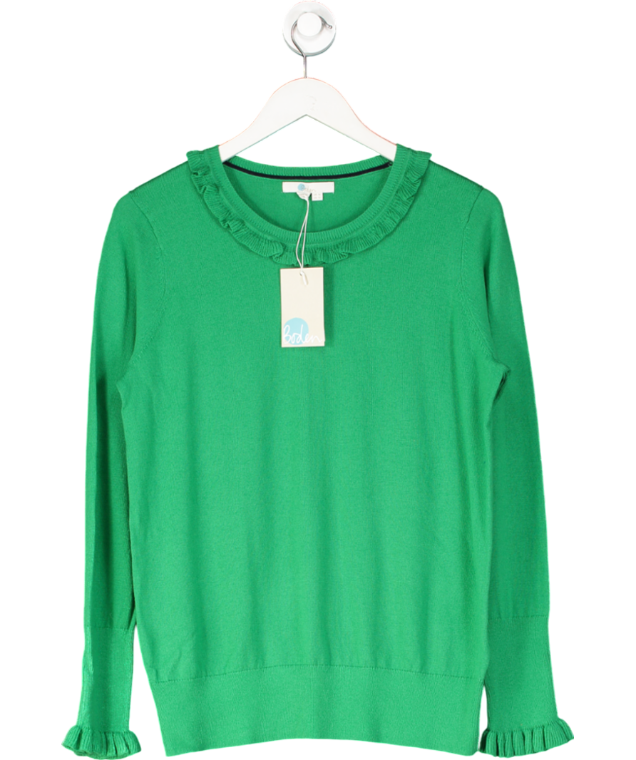 Boden Green Wool/cotton Blend Frill Neck Jumper UK 16