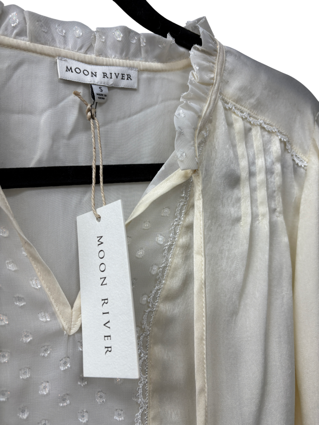 Moon River Cream Satin Long Sleeve Satin Blouse UK S