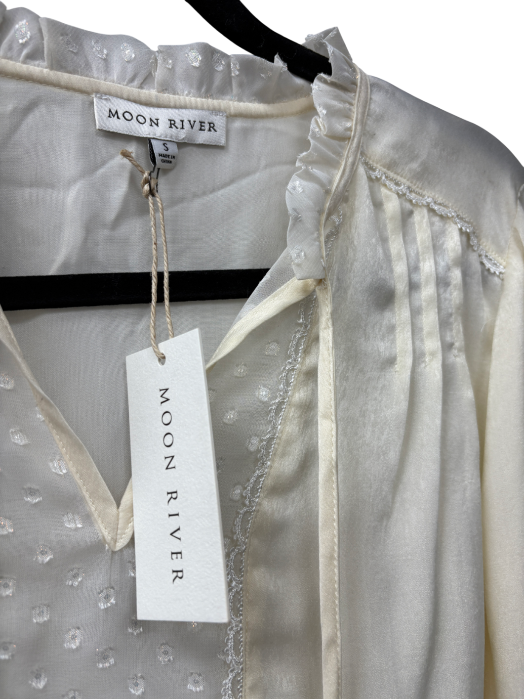 Moon River Cream Satin Long Sleeve Satin Blouse UK S