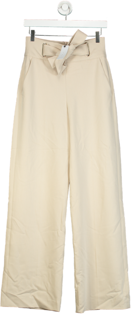 Karen Millen Camel Tailored Eyelet Detail Belted Straight Leg Trousers UK 6