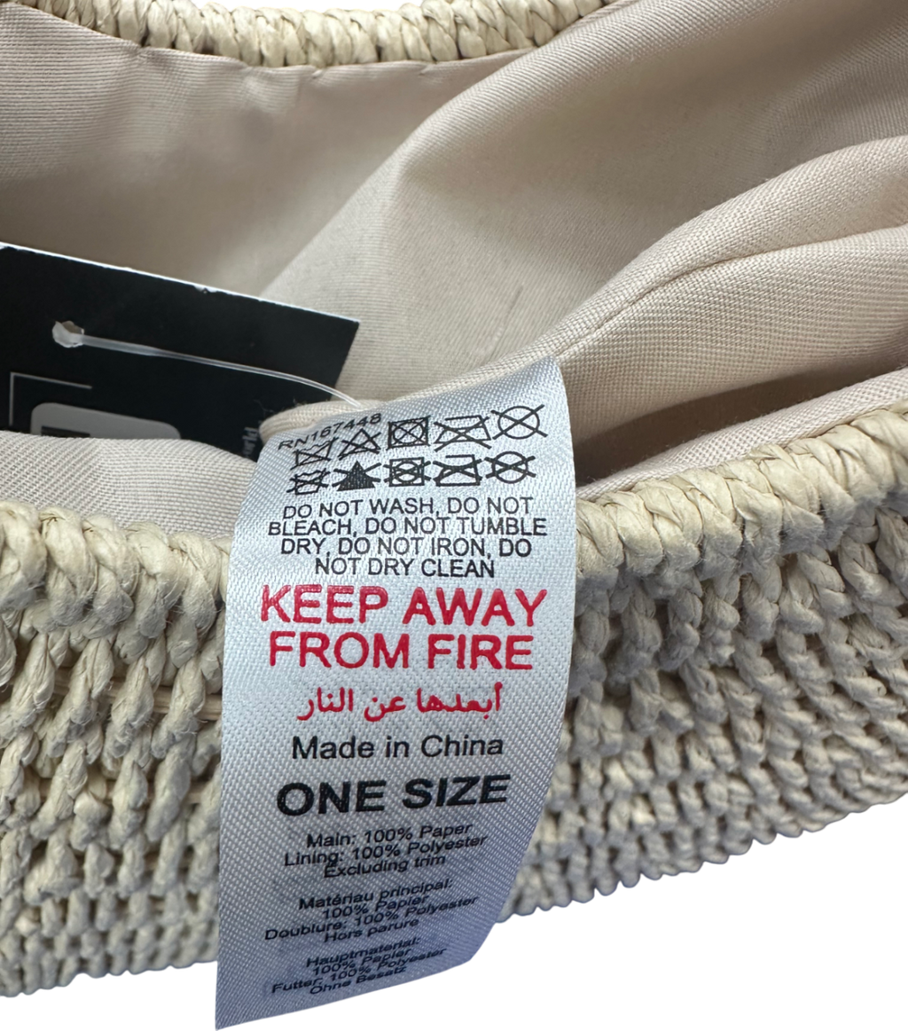 Structured Straw Bah with leather look handle