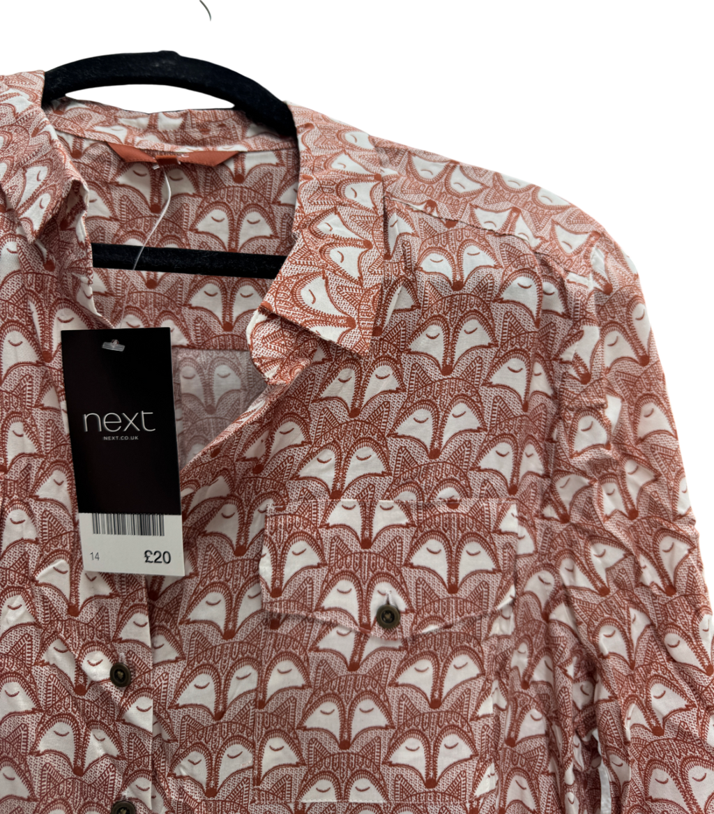 Next Cream / Rust Fox Print Shirt UK 14