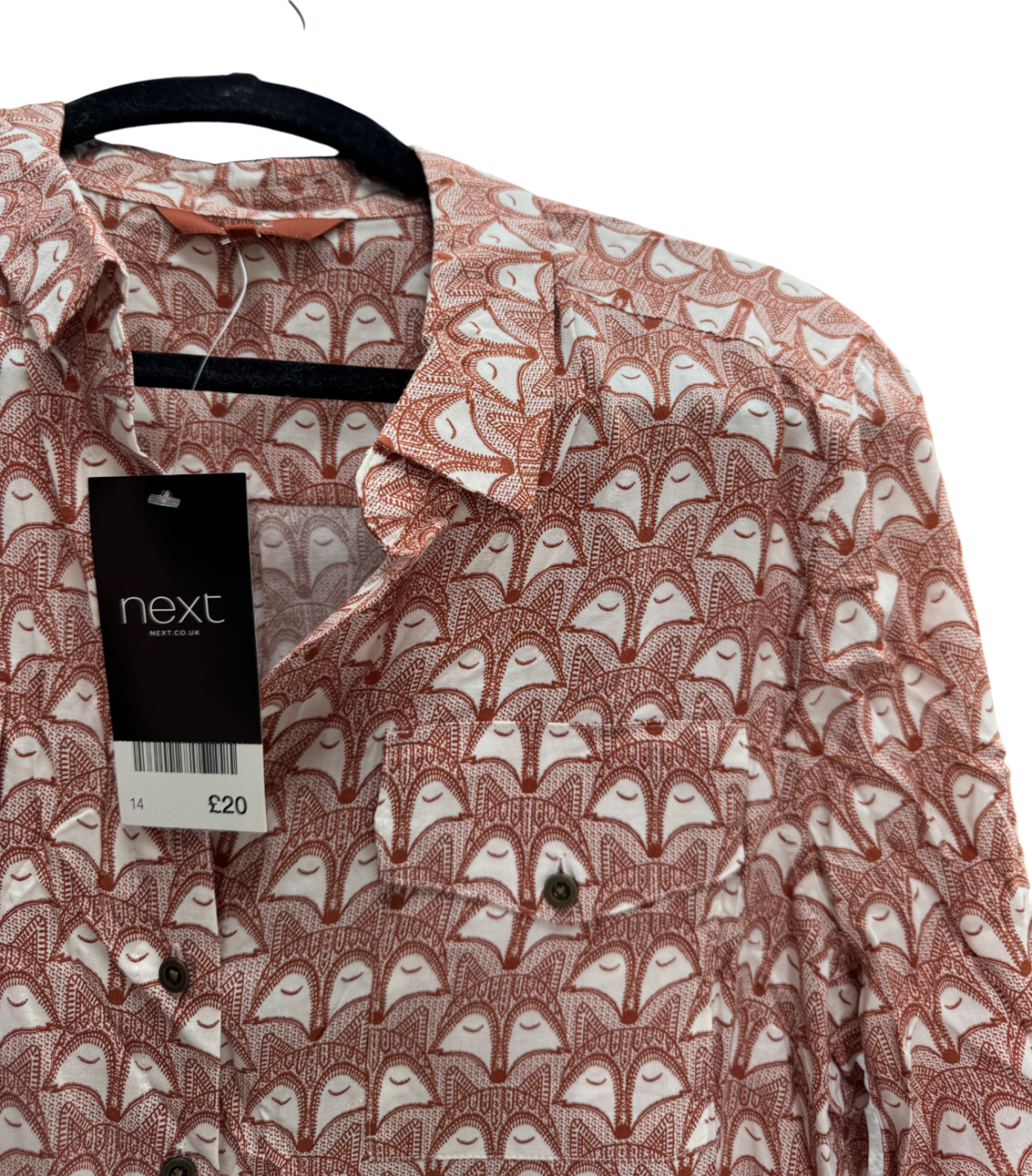 Next Cream / Rust Fox Print Shirt UK 14