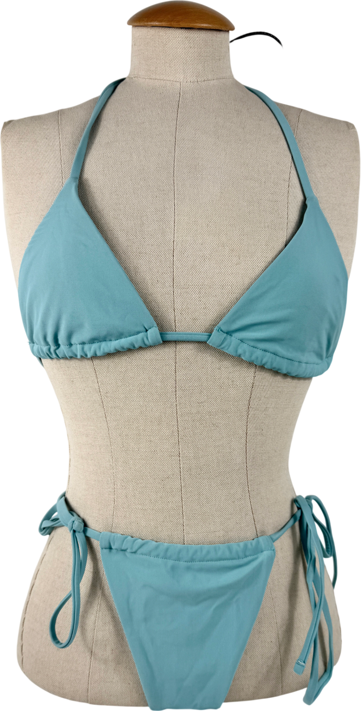 Ego Blue Triangle Tie Side Thong Bikini Set UK 10