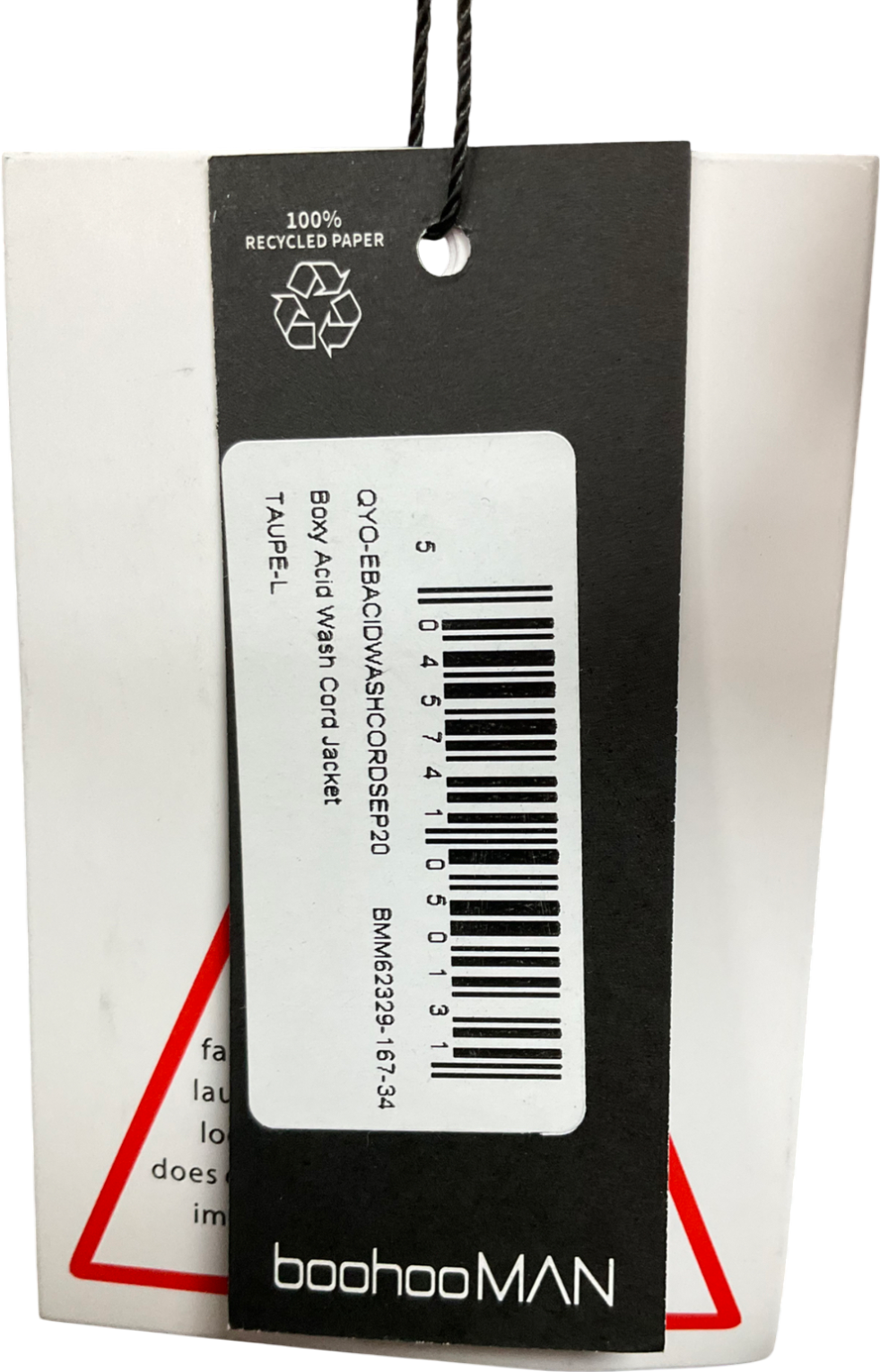 boohooMan Cream Boxy Acid Wash Corduroy Jacket UK L