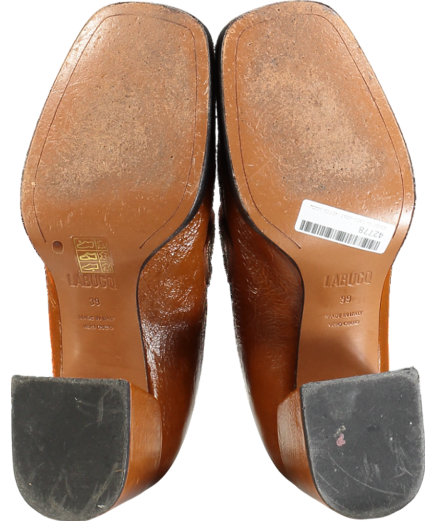 labucq Brown Kitty Tan Patent Heeled Loafers UK 6 EU 39 👠