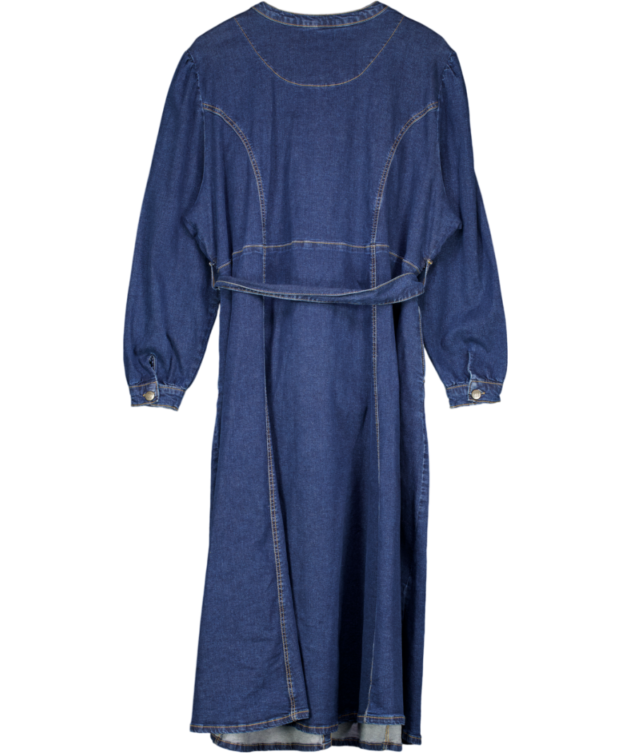 Monsoon Tamsin Button Denim Midi Dress Blue UK 24