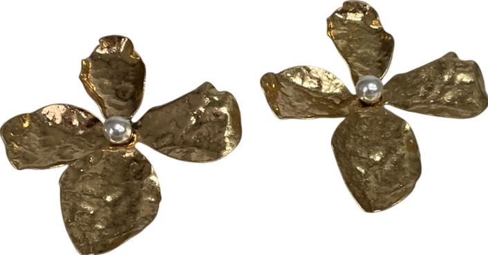 ASOS Metallic Oversized Stud Earrings With Hammered Floral Design In Gold Tone One Size