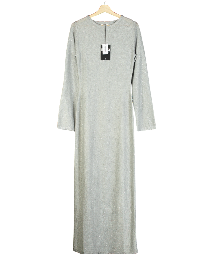 4th & Reckless Metallic Silver Sequin Knitted Maxi Dress- Sisca UK 10