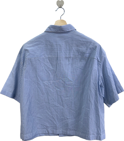 Zara Blue Striped Short Sleeve Shirt Relaxed Fit Medium