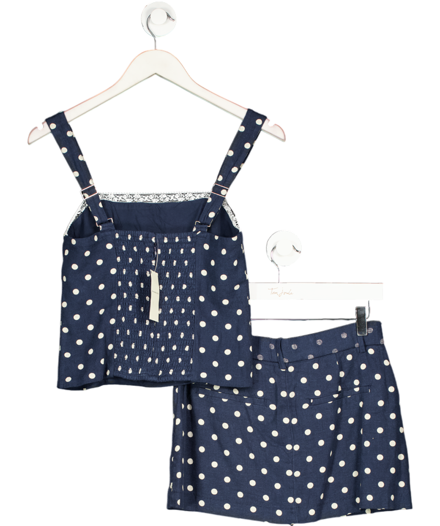 Abercrombie & Fitch 2-piece Navy Blue  Polka Dot Tailored Linen-blend Mini Skort And Cami Set UK XS
