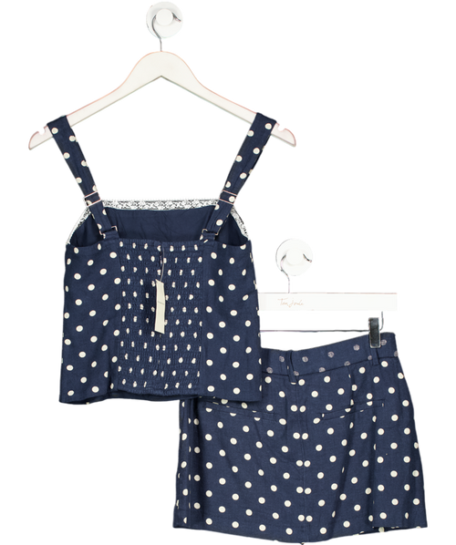 Abercrombie & Fitch 2-piece Navy Blue  Polka Dot Tailored Linen-blend Mini Skort And Cami Set UK XS
