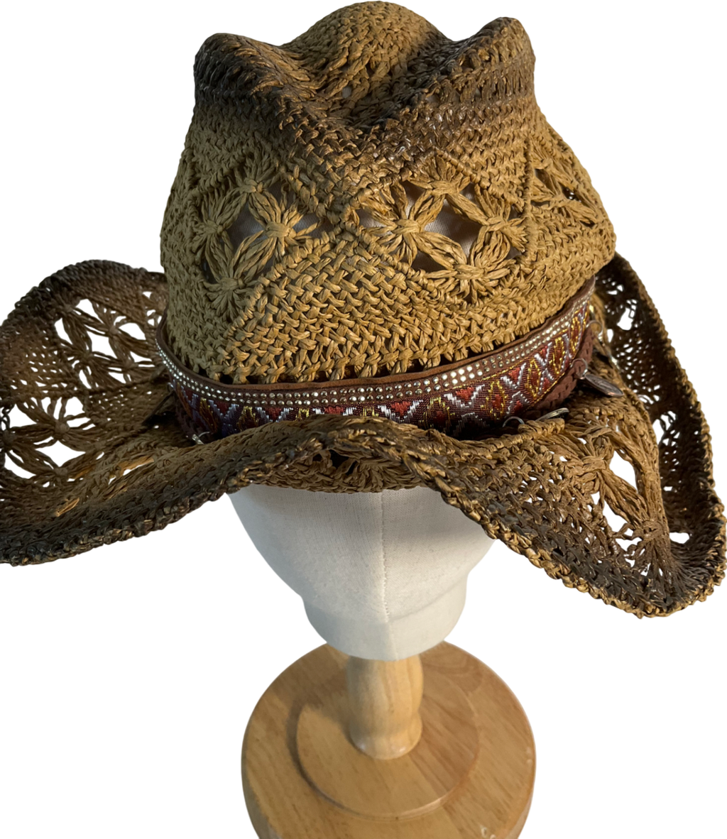 Accessorize Brown Cowboy Straw Hat One Size